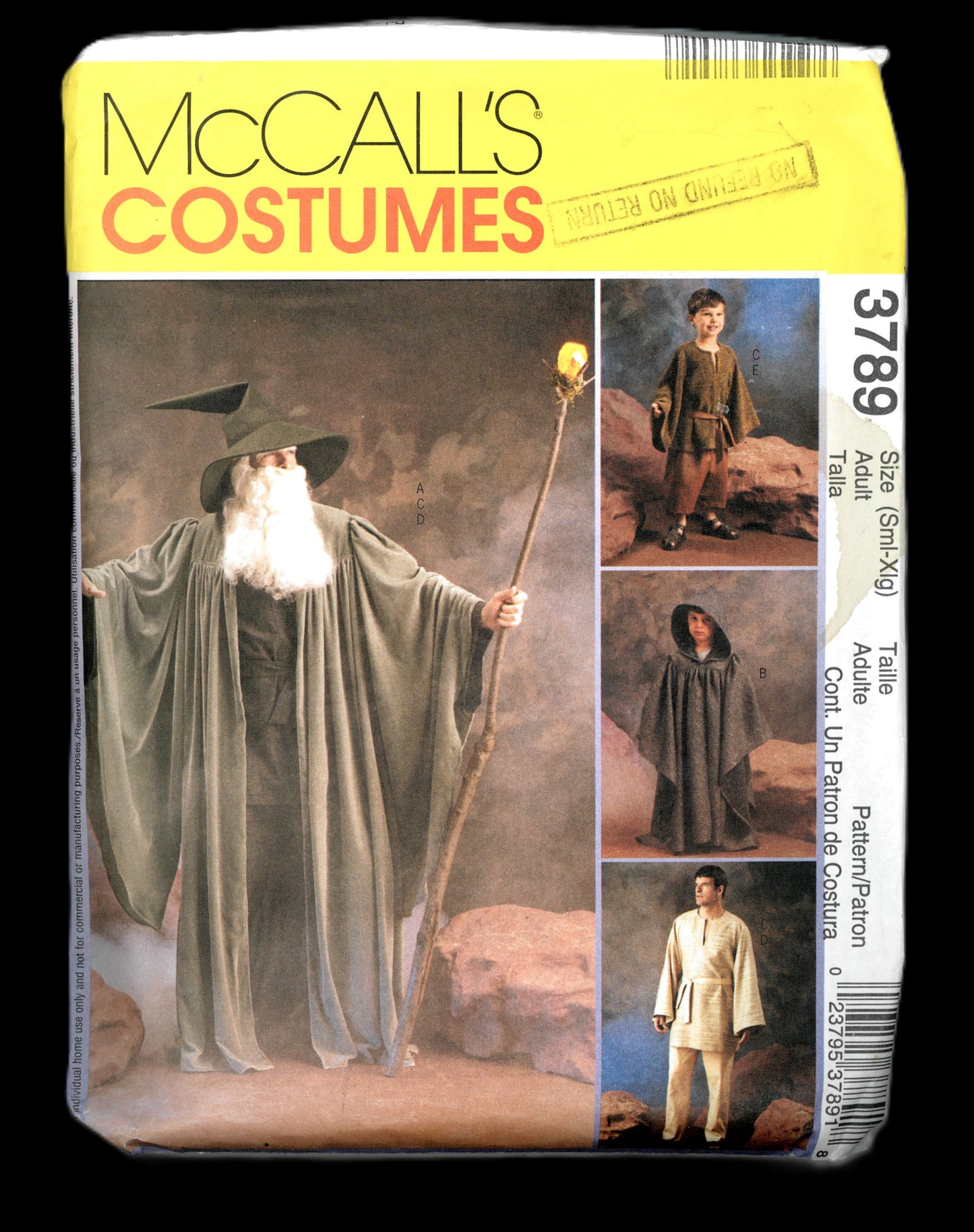 McCalls 3789 Misses Mens and Teens Boys LOTR Gandalf , Hobbit Costume Sewing Pattern - UNCUT - Size Sml - Xlg