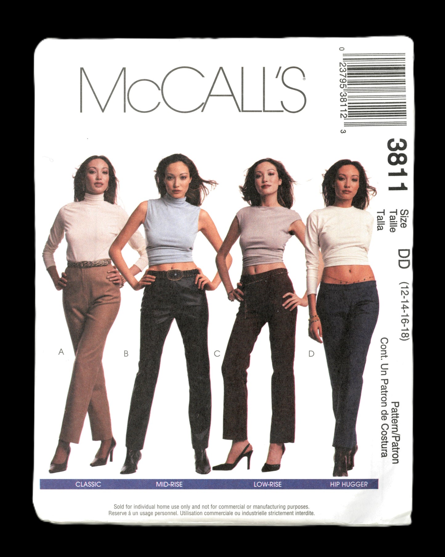 McCalls 3811 Misses Pants Sewing Pattern UNCUT Size 12 14 16 18 Low Rise Hip Hugger pants