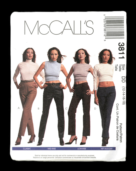 McCalls 3811 Misses Pants Sewing Pattern UNCUT Size 12 14 16 18 Low Rise Hip Hugger pants