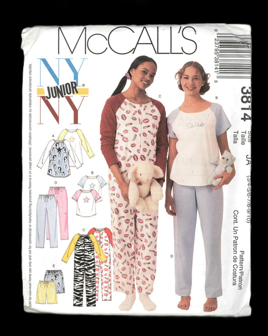 McCalls 3814 NY NY Junior's  Nightgown, Top Jumpsuit Pants and Shorts Sewing Pattern UNCUT Size 3/4 5/6 7/8 9/10