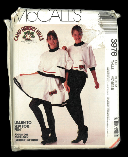 80s McCalls 3976 Camp Beverly Hills  Misses Top Skirt Pants and Transfer Sewing Pattern UNCUT Size Medium