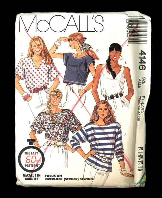 McCalls 4146 Misses Tops Sewing Pattern - UNCUT - Size XL (22 -24)