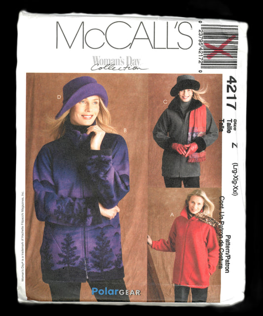 McCalls 4217 Misses / Miss Petite Unlined Jackera and Hat in Three Sizes Sewing Pattern - UNCUT Size Lrg Xlg Xxl