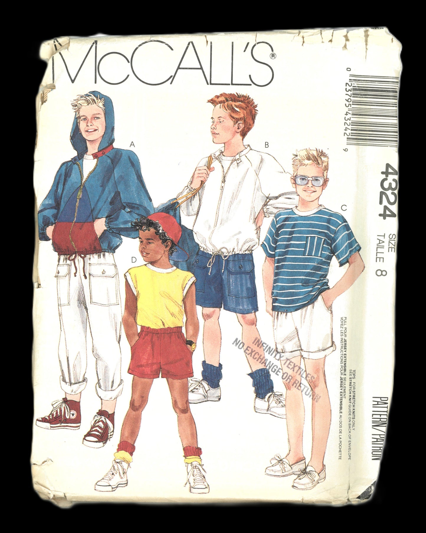 McCalls 4324 Boys Unlined Jacket, Tops, Pants and Shorts Sewing Pattern - UNCUT Size 8