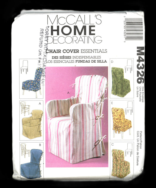 McCalls 4326 Chair Cover Essentials Sewing Pattern