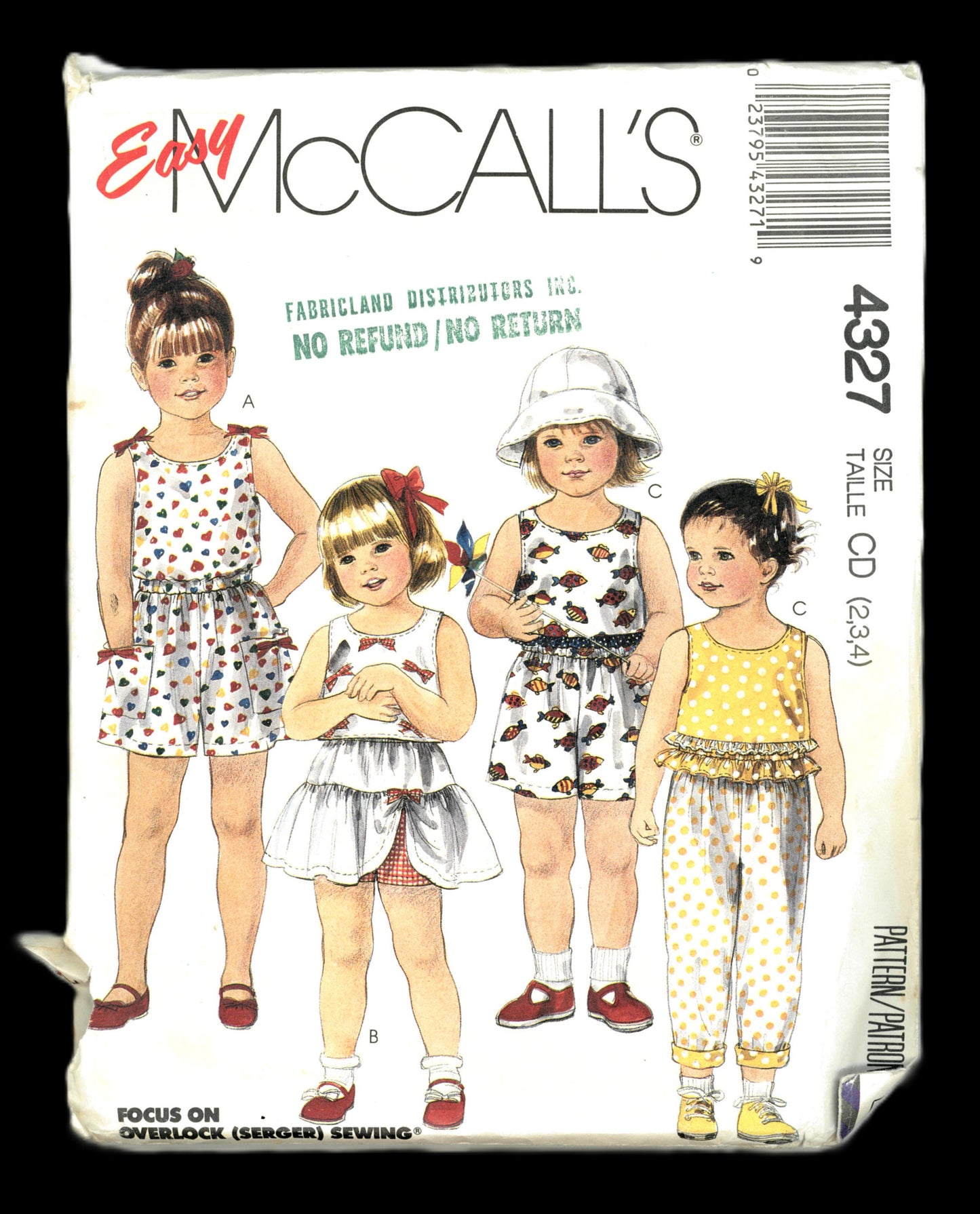 McCalls 4327  Girls Tops Skort Pants and Shorts Sewing Pattern - UNCUT Size 2 3 4