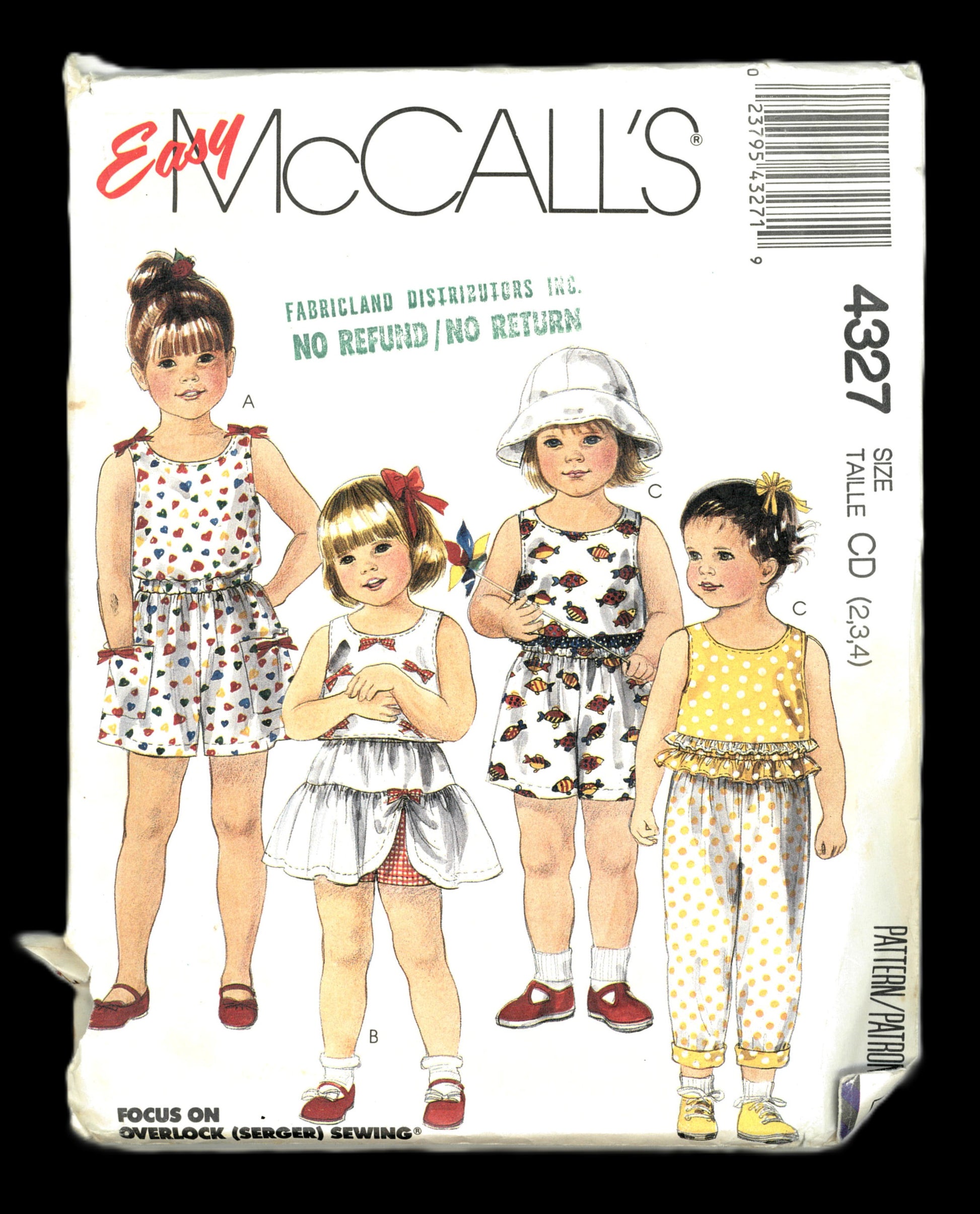 McCalls 4327  Girls Tops Skort Pants and Shorts Sewing Pattern - UNCUT Size 2 3 4