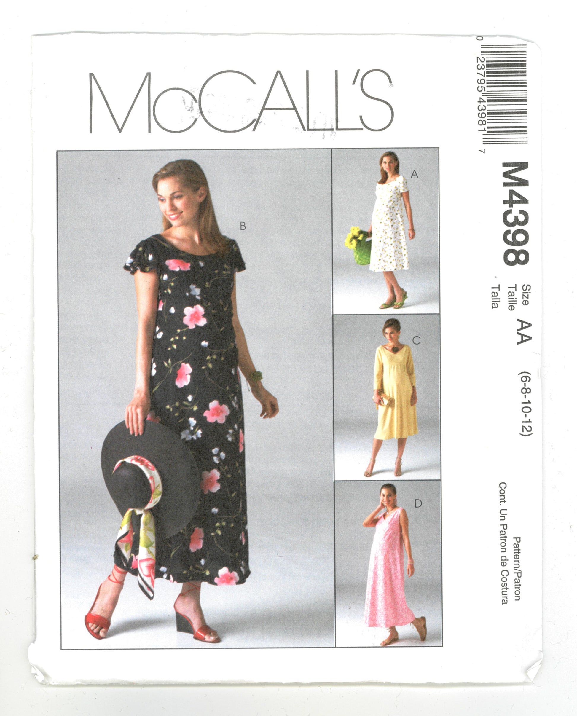 McCalls 4398 Misses / Miss Petite Maternity Dresses in Two Lengths Sewing Pattern UNCUT Size 6 8 10 12