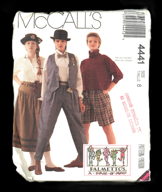 McCalls 4441 Palmettos Misses Lined Shirt Skirt Pants and Shorts Sewing Pattern UNCUT Size 8