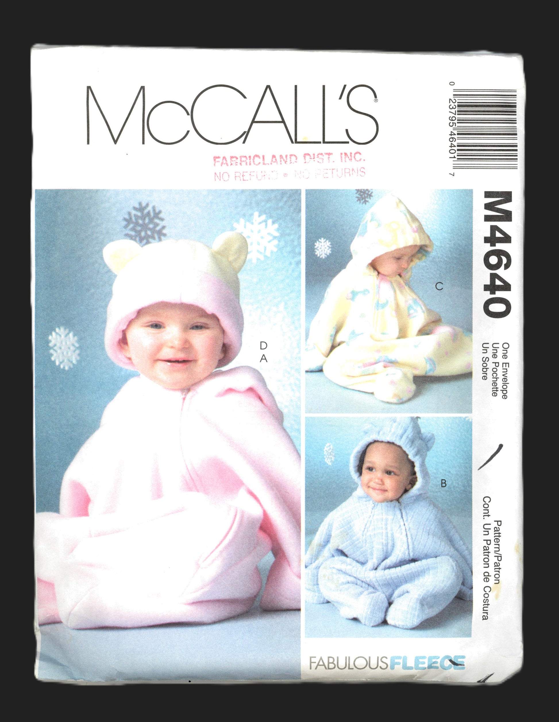 McCalls 4640 Infants Buntings and Hat Sewing Pattern - UNCUT -  Small S M L XL Infants Babies Bunting Sewing Pattern