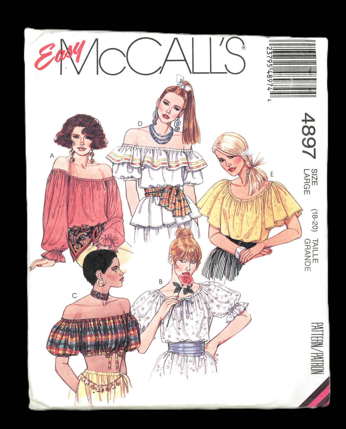 McCalls 4897 Misses Tops Sewing Pattern - UNCUT - Size Large ( 18 - 20)
