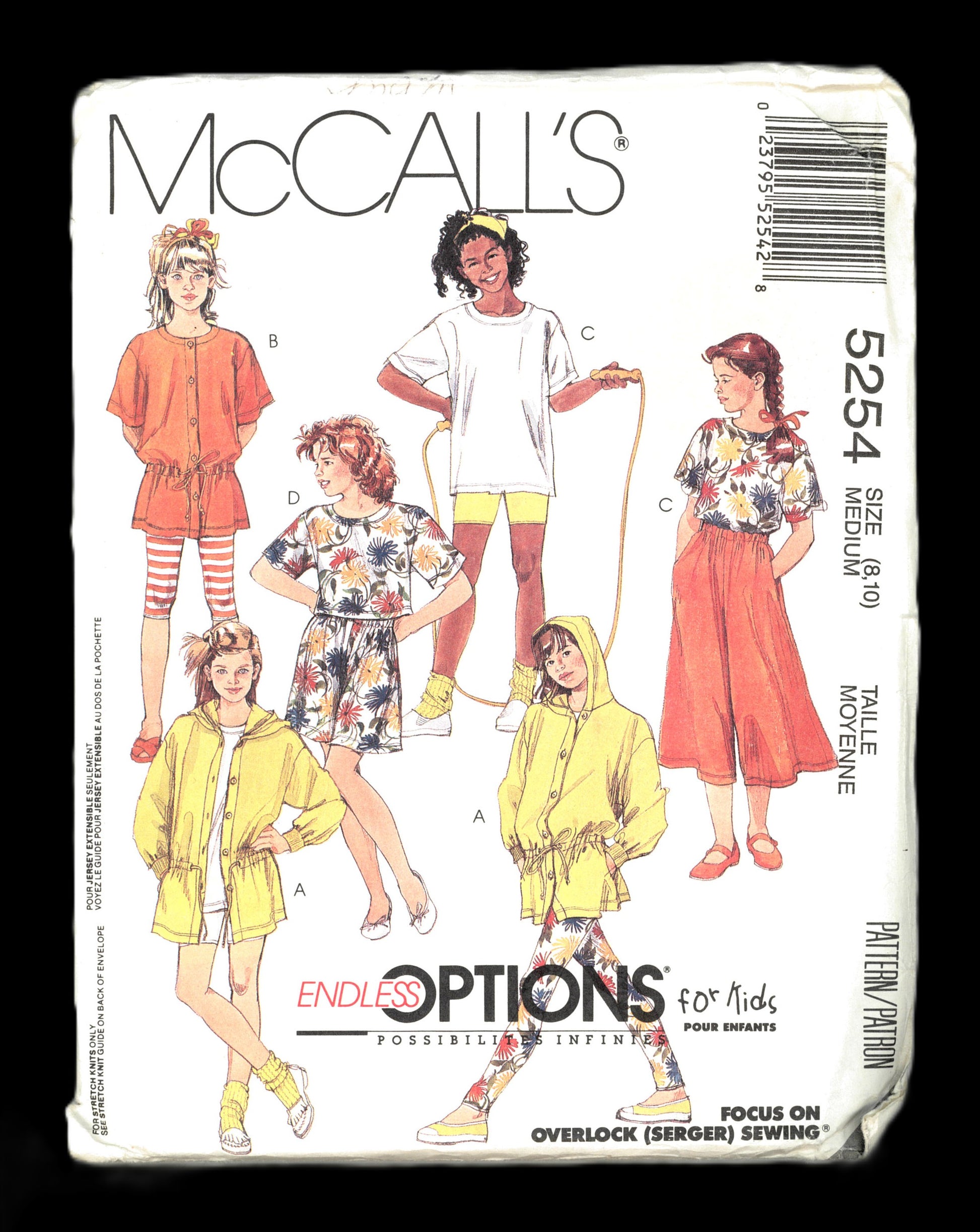 McCalls 5254 Girls Tunic, Top, Culottes ( two lengths ) Leggings ( two lengths ) or Shorts Sewing Pattern - UNCUT Size Medium (8 -10)