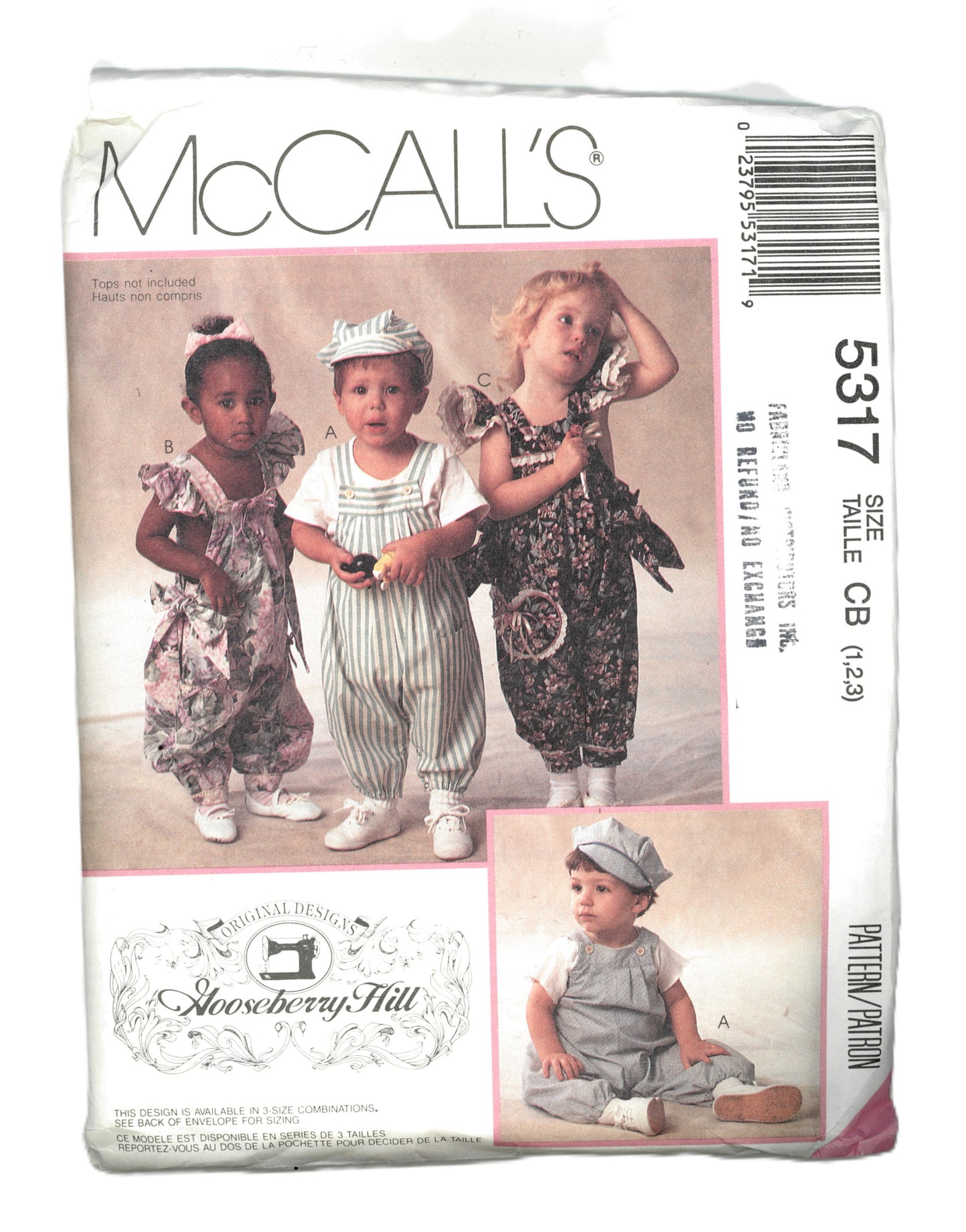 McCalls 5317 Gooseberry Hill Toddlers Jumpsuits and Hat Sewing Pattern - UNCUT - Size 1 2 3