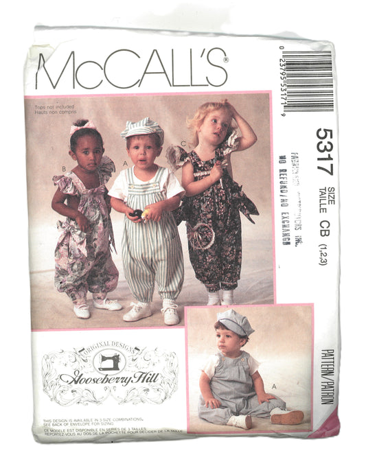 McCalls 5317 Gooseberry Hill Toddlers Jumpsuits and Hat Sewing Pattern - UNCUT - Size 1 2 3