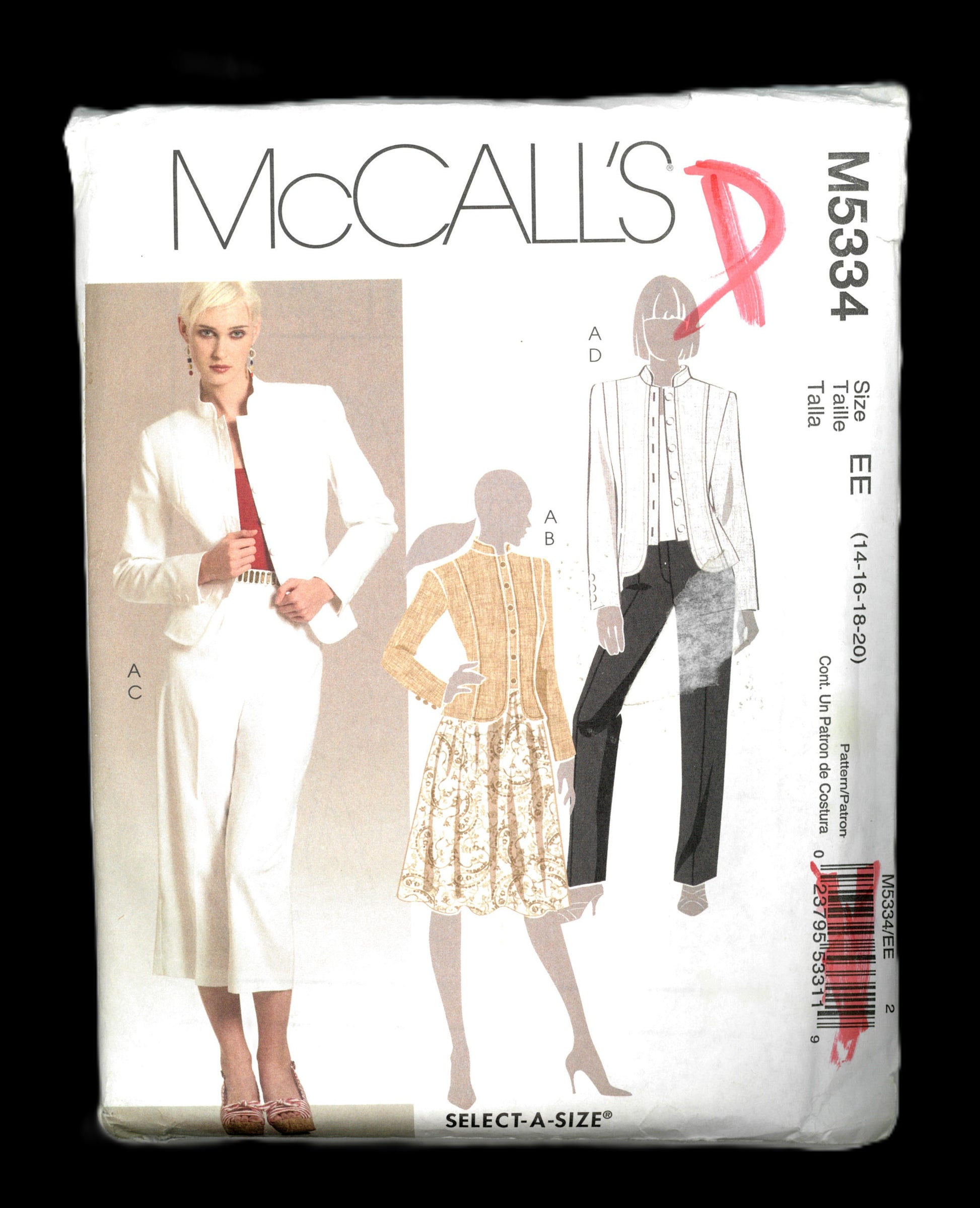 McCalls 5334 Misses / Miss Petite Lined Jacket Skirt and Pants Sewing Pattern - UNCUT - Size 14 16 18 20