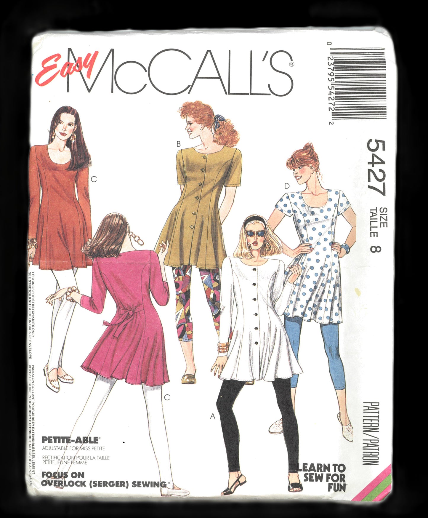 McCalls 5427  Misses Tunics and Leggings in Two Lengths Sewing Pattern - UNCUT - Size 8