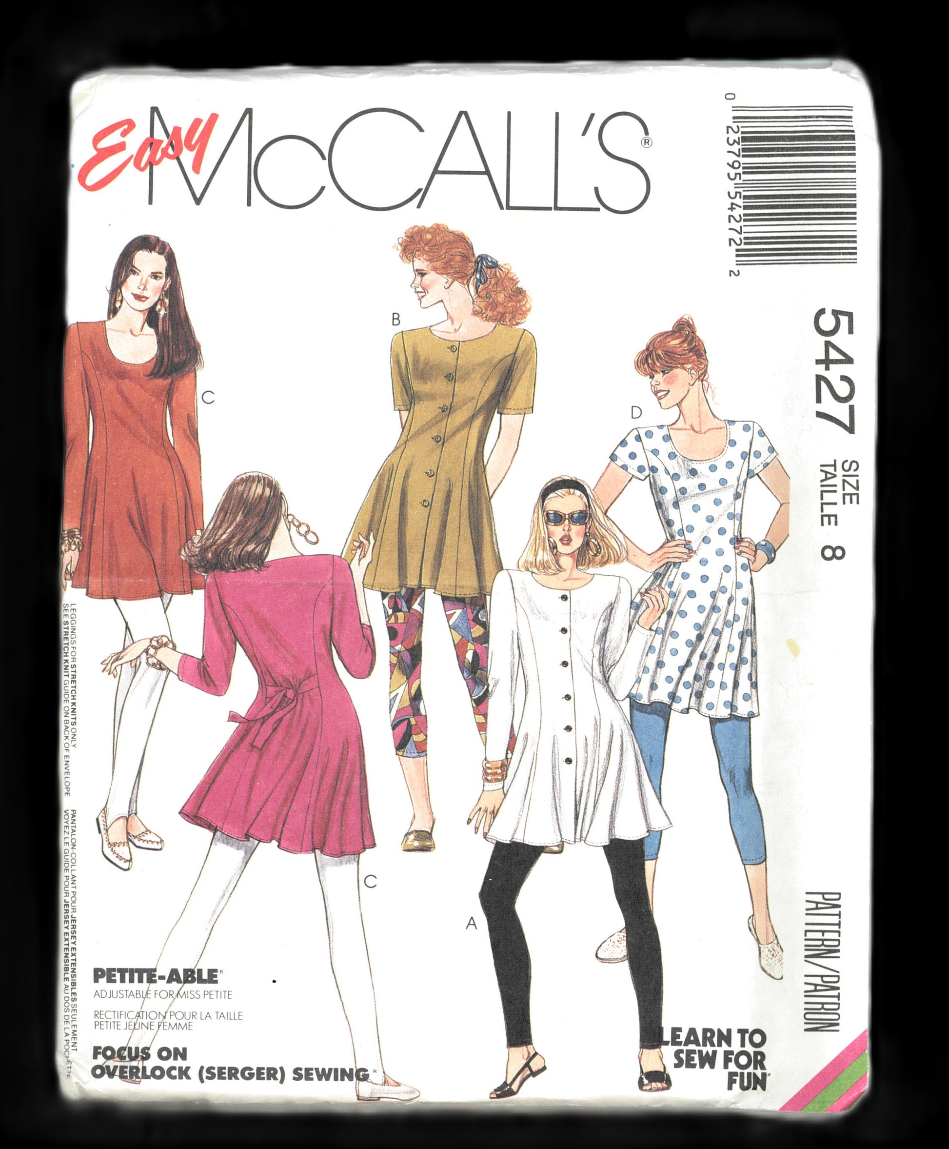 McCalls 5427  Misses Tunics and Leggings in Two Lengths Sewing Pattern - UNCUT - Size 8