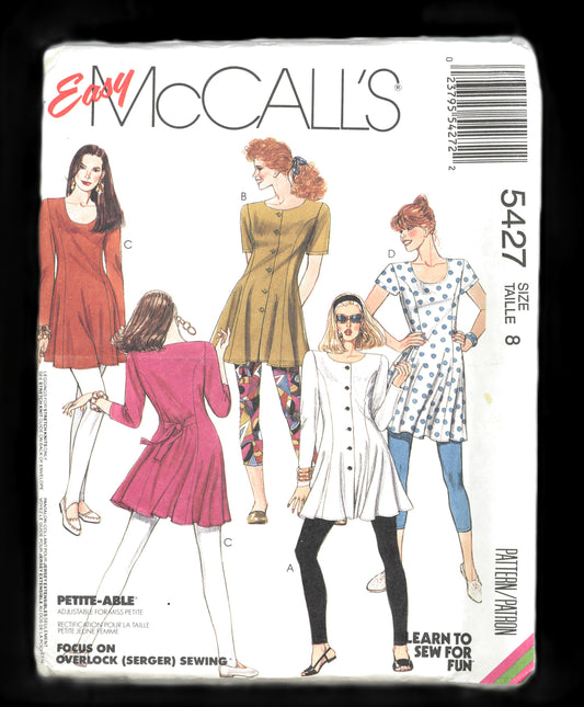McCalls 5427  Misses Tunics and Leggings in Two Lengths Sewing Pattern - UNCUT - Size 8