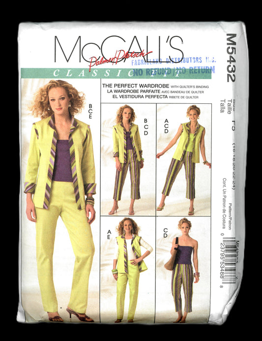 McCalls 5432 Misses Vest Jacket Top and Pants in Two Lengths Sewing Pattern UNCUT Size 16 18 20 22 24