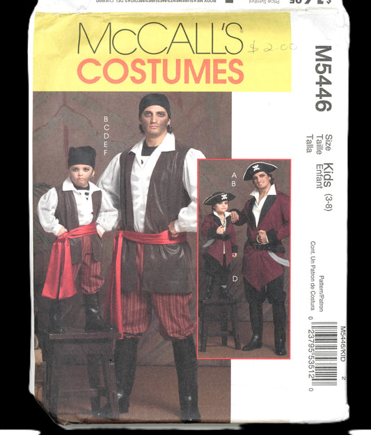 McCalls 5446 Childrens Boys Pirate Costume Sewing Pattern - UNCUT - Size 3 - 8
