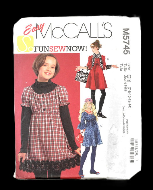 McCalls 5745 Girls Dresses Sewing Pattern UNCUT Size 7 8 10 12 14
