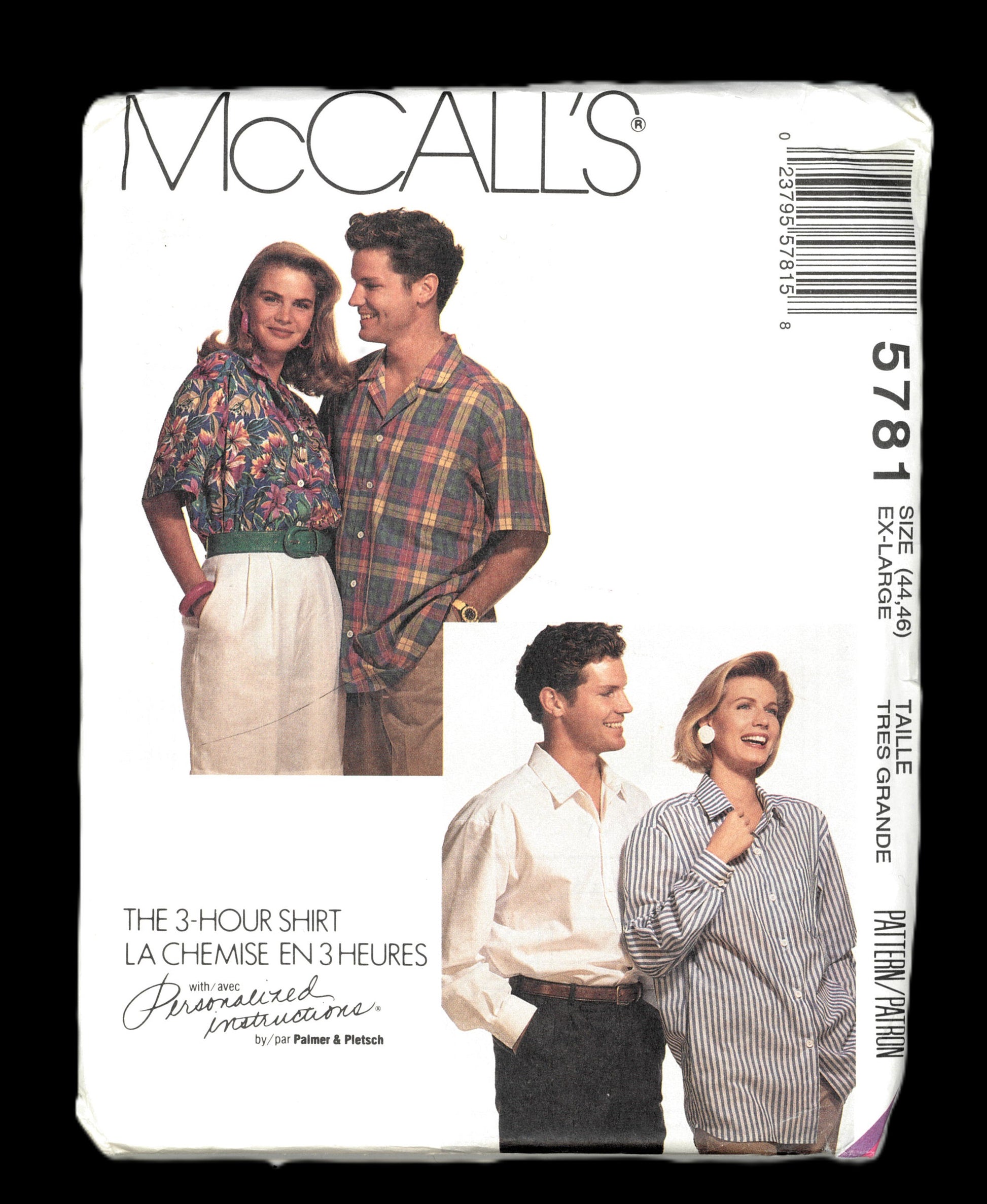 McCalls 5781 Misses Mens or Teen Boys Shirt Sewing Pattern UNCUT - Size XS ( 30 1/2, 31 1/2) Or Size Ex large (44,46)