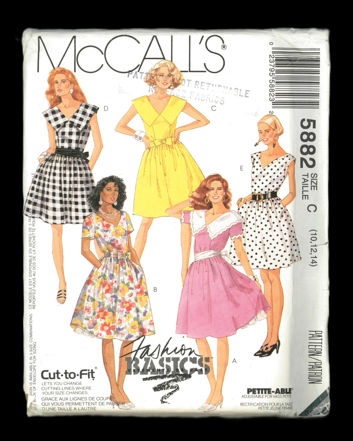 McCalls 5882 Misses Dress in Two Lengths Detachable Petticoat Belt and Sash Sewing Pattern - UNCUT - Size 10 12 14