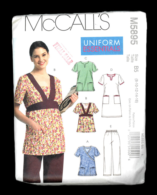 McCalls 5895 Misses and Mens Medical Scrubs Tops Dress and Pants Sewing Pattern - UNCUT - Size 8 10 12 14 16