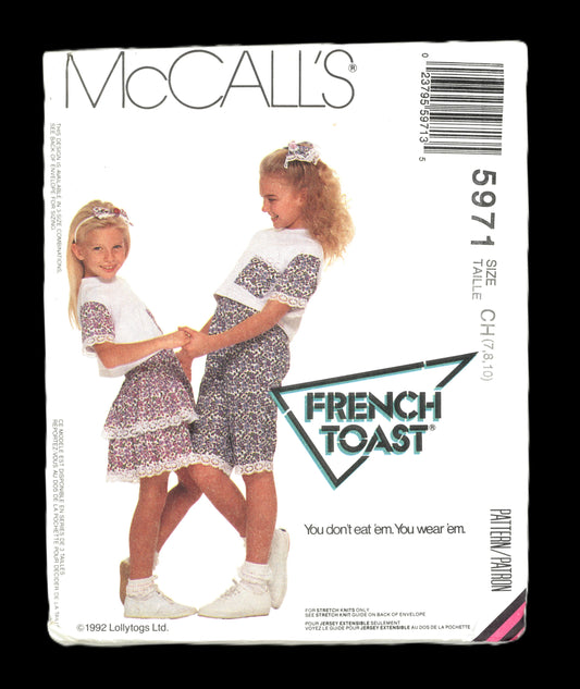 McCalls 5971 French Toast Girls Top Skirt and Shorts Sewing Pattern - UNCUT - Size 7 8 10