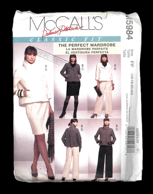 McCalls 5984 Palmer Pletsch Misses Jackets Skirt and Pants Sewing Pattern UNCUT Size 16 18 20 22