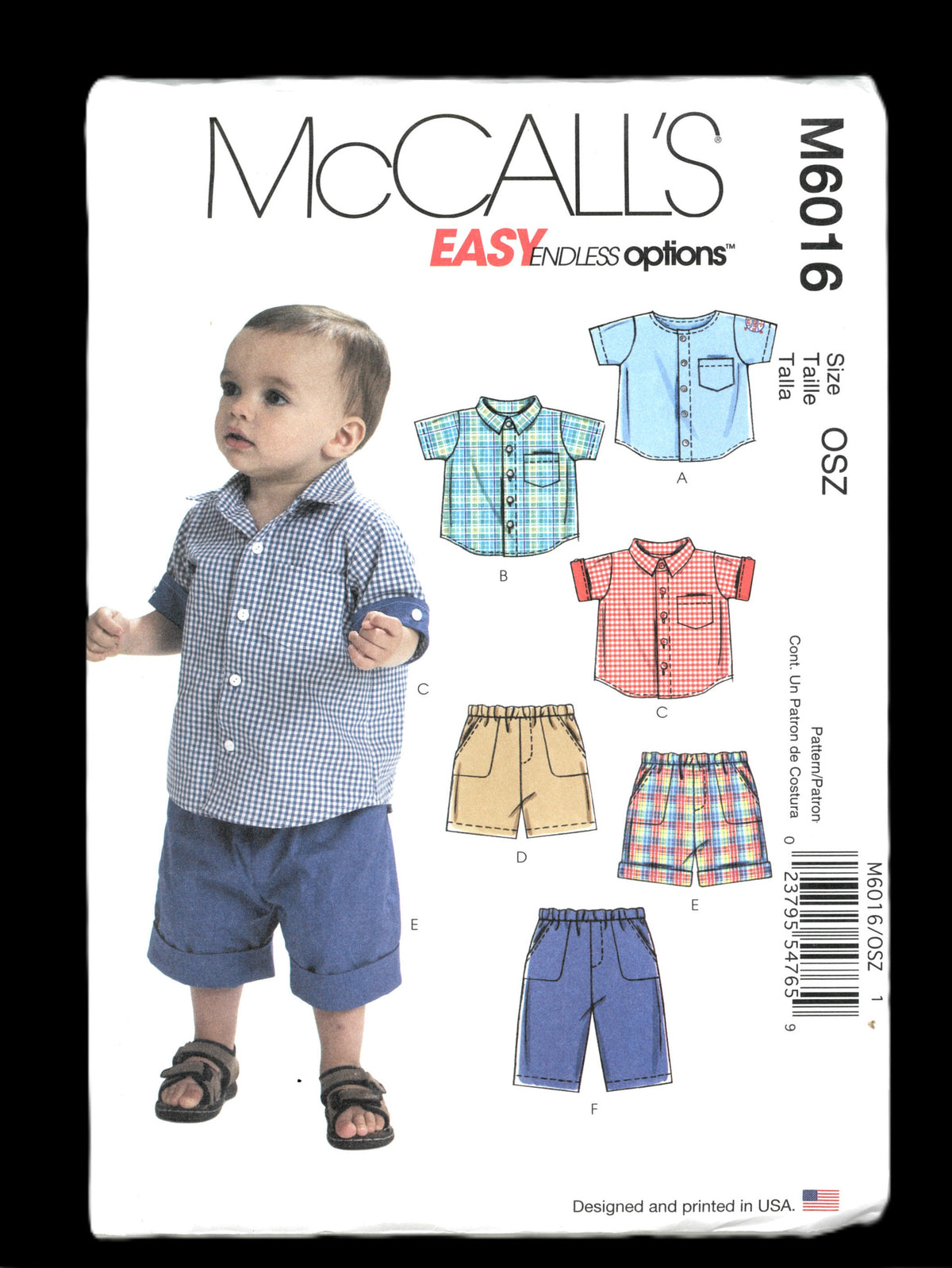 McCalls 6016 Infants Shirts Shorts and Pants Sewing Pattern - UNCUT - Size S M L XL