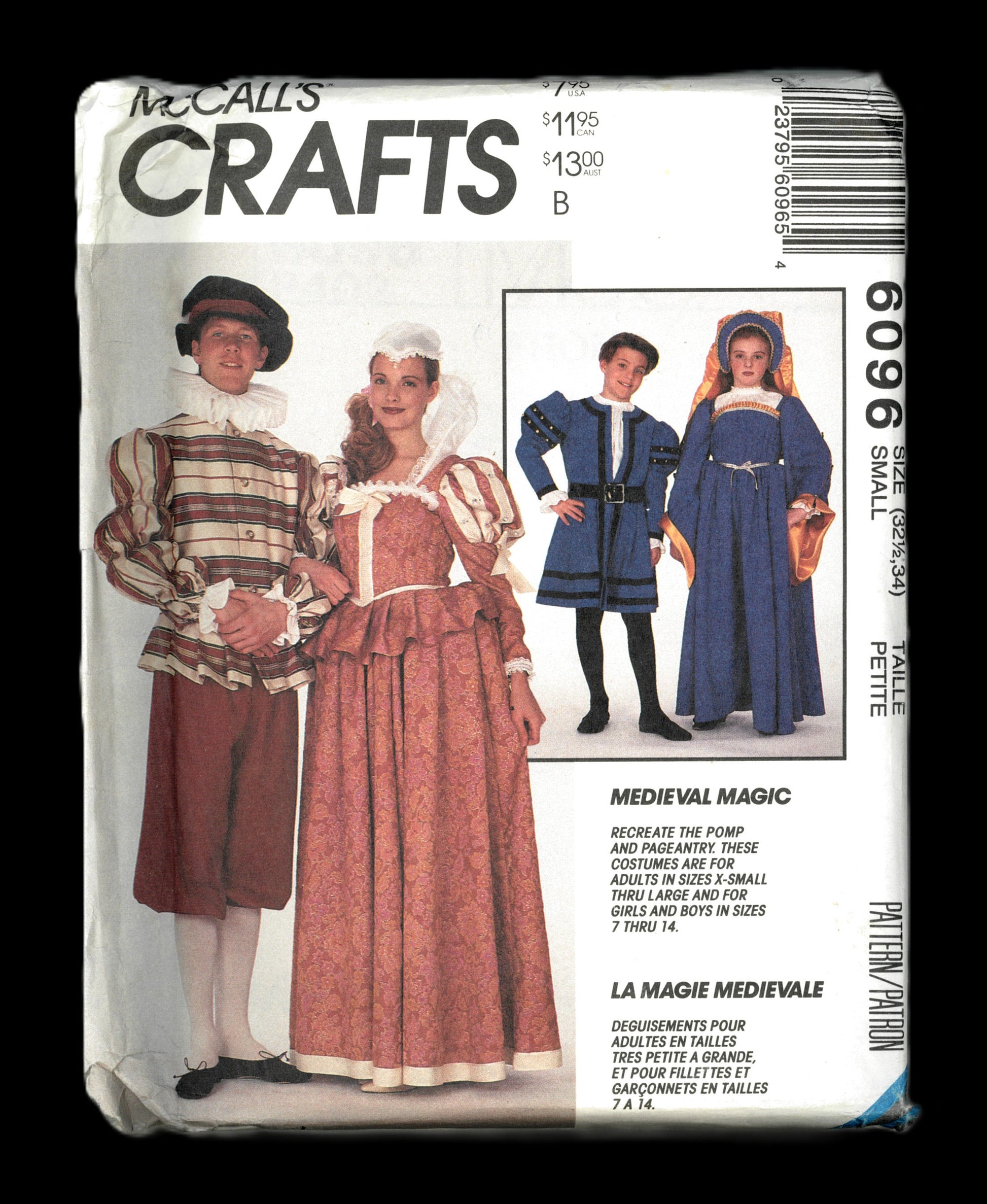 McCalls 6096 Adults Renaissance Costumes Sewing Pattern - UNCUT - Size Smalls (32 1/2, 34)
