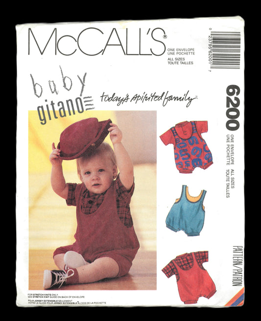 McCalls 6200 GITANO Infants T-shirt, Tank Top and Romper Sewing Pattern - UNCUT - Size NB S M L