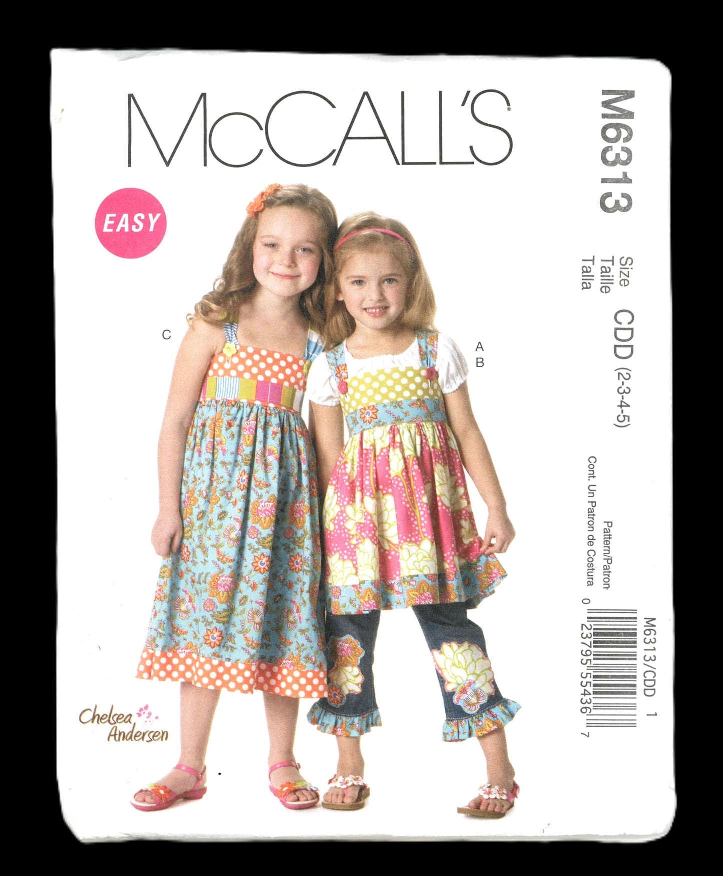 McCalls 6313 Girls Tops Dress Belt and Ruffle for Purchased Jeans Sewing Pattern - UNCUT Size  2 3 4 5