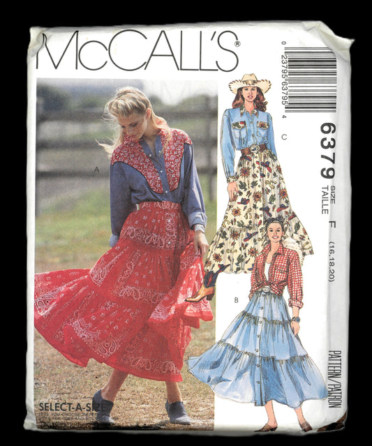 McCalls 6379 Misses Western Style Skirt Shirt and Belt Sewing Pattern UNCUT - Size 16 18 20