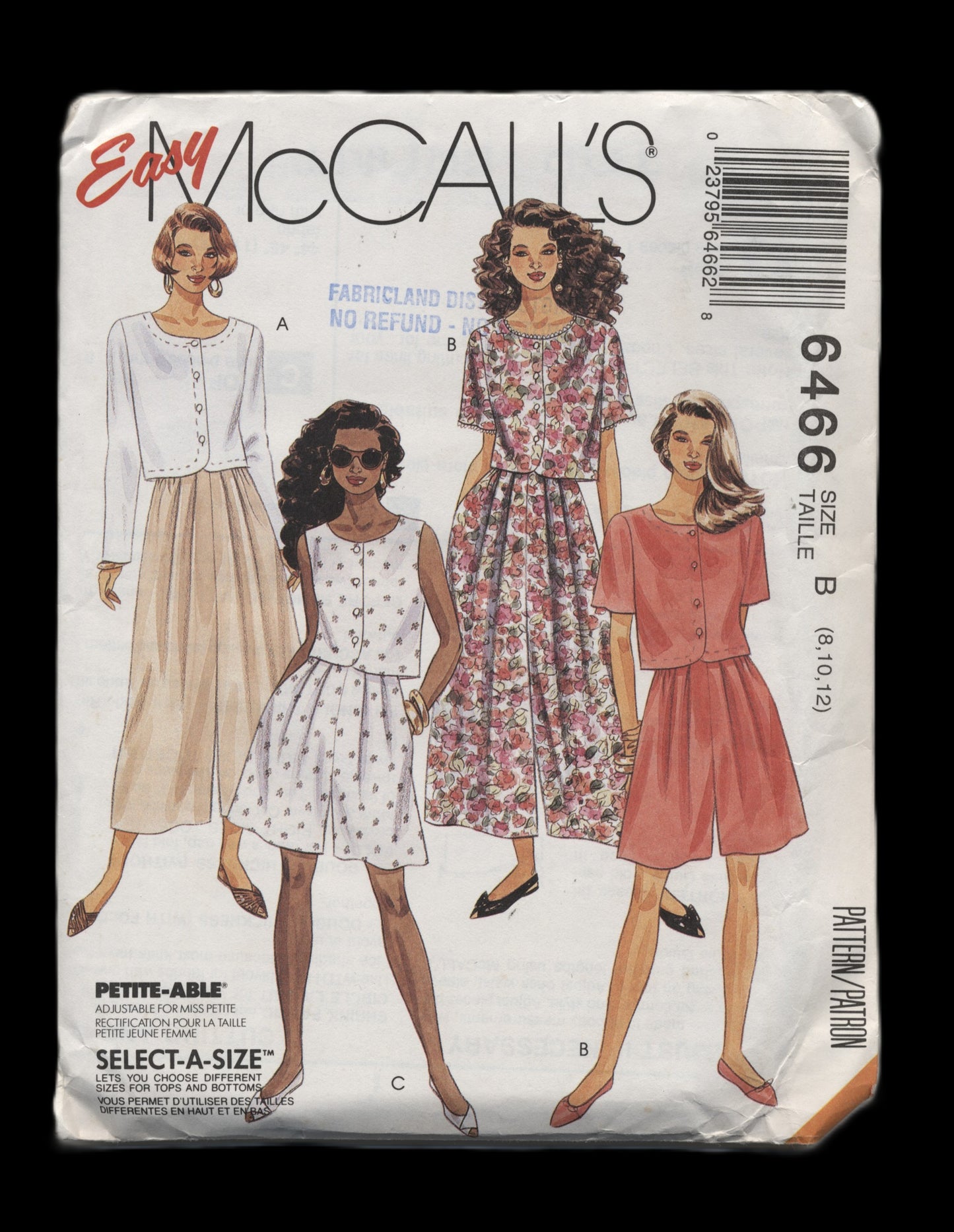 McCalls 6466 Misses Top Spilt Skirt and Shorts Sewing Pattern - UNCUT - Size 8 10 12