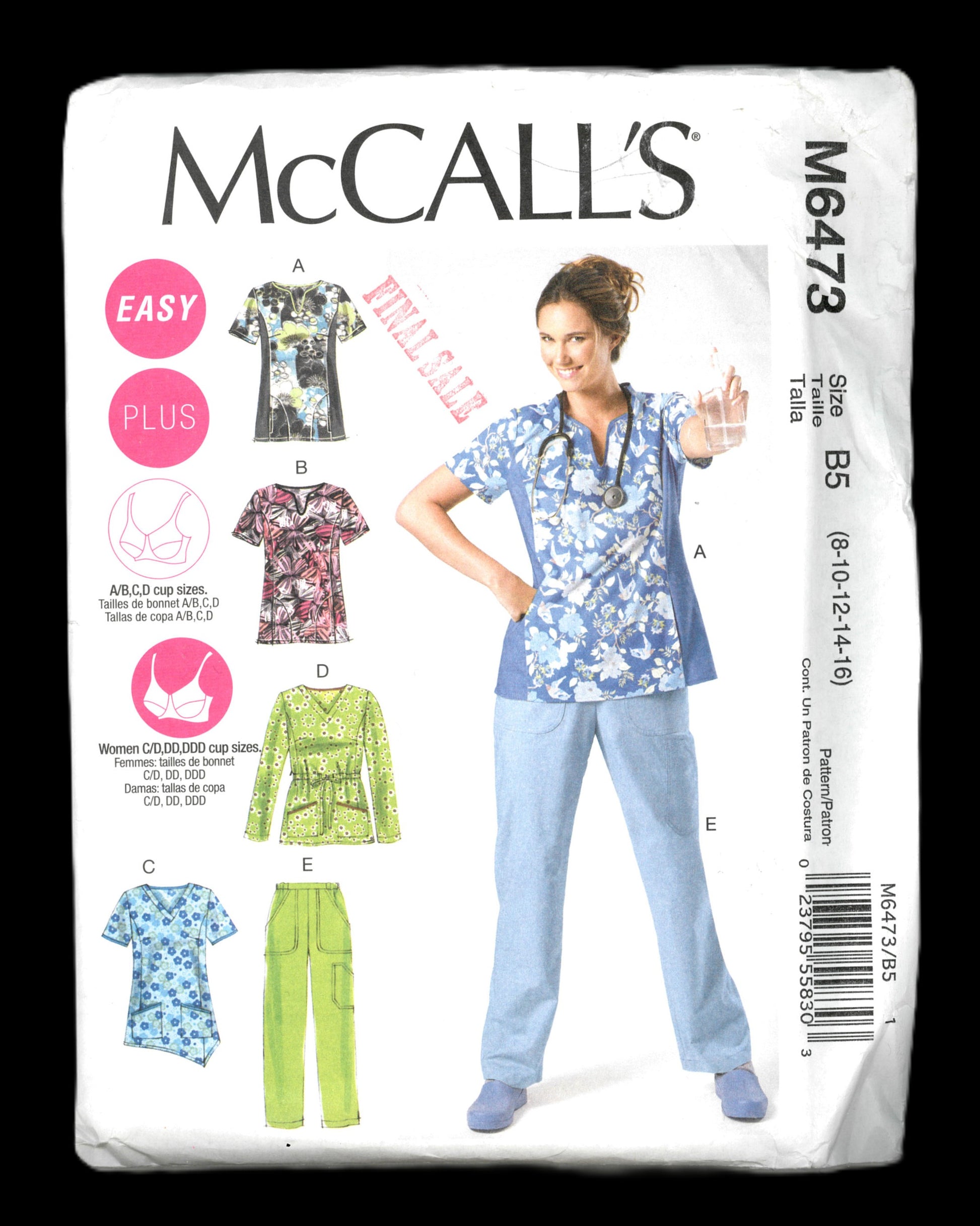 McCalls 6473 Misses Medical Scrubs Tops and Pants Sewing Pattern - UNCUT - Size 8 10 12 14 16