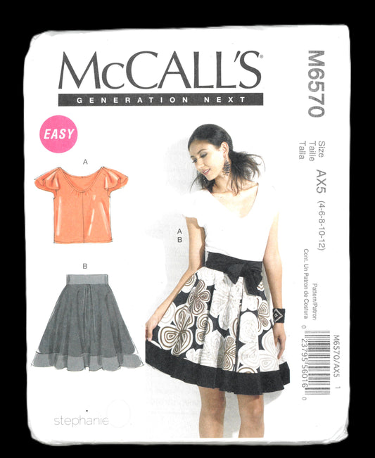 McCalls 6570 Misses Top and Lined Skirt Sewing Pattern UNCUT Size 4 6 8 10 12