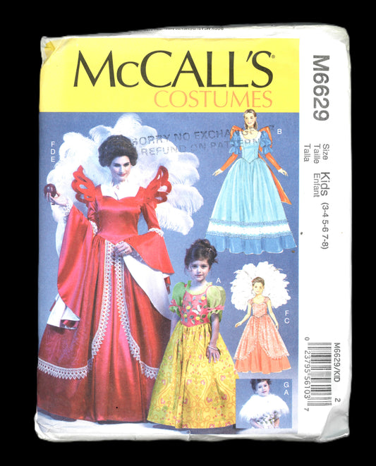 McCalls 6629 Girls Princess Costumes Sewing Pattern - UNCUT - Size 3 4 5 6 7 8