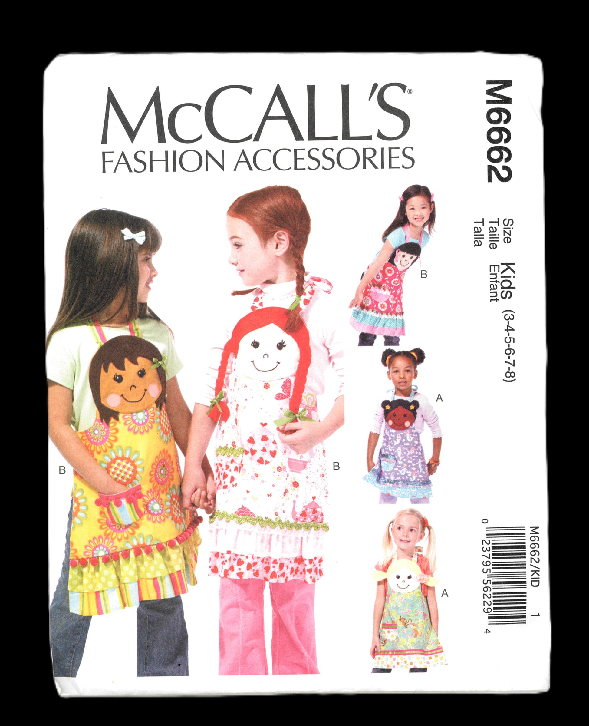 McCalls 6662 Aprons with Head and Hair Aplliques Sewing Pattern - UNCUT Size 3 4 5 6 7 8