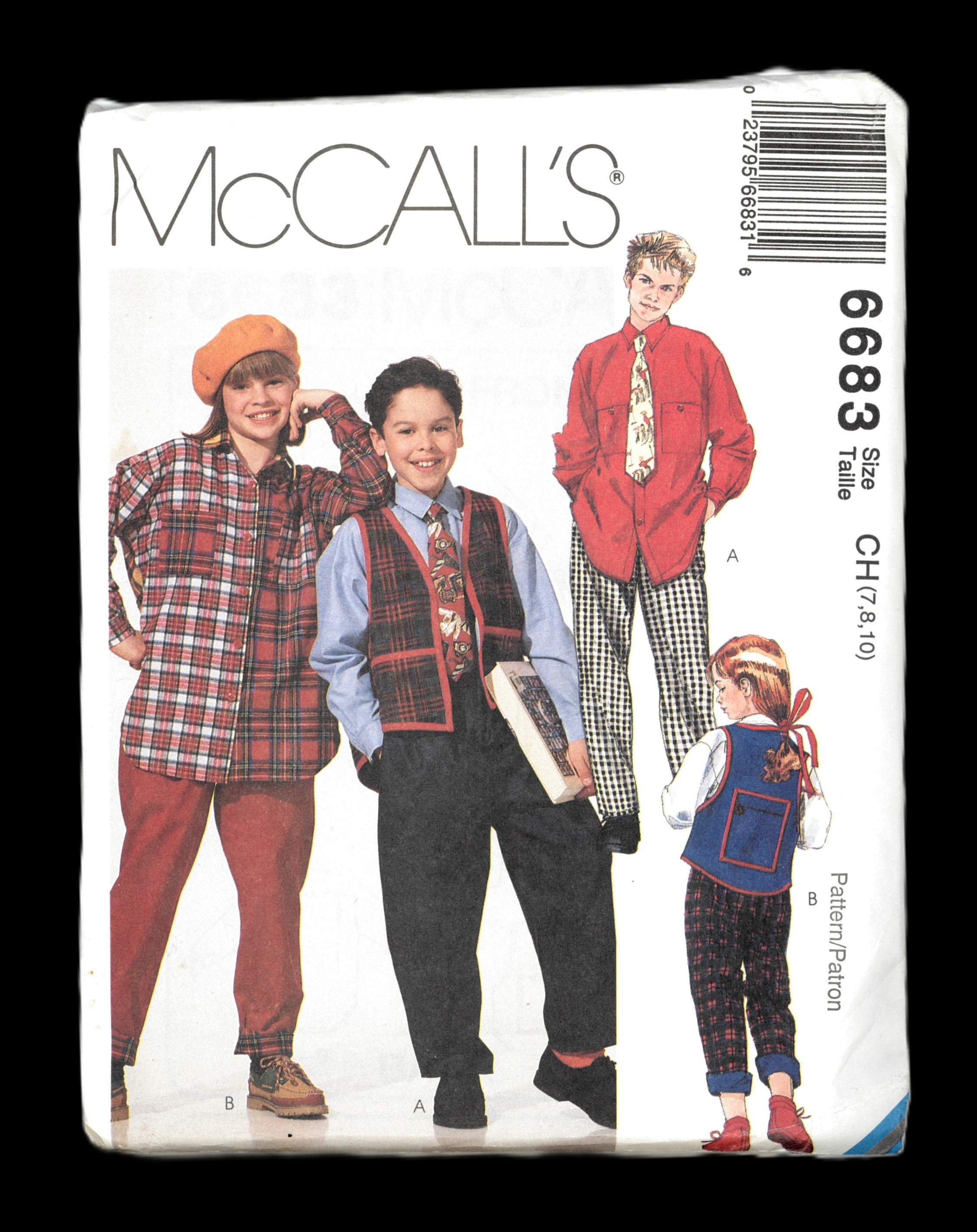 One Line Ruled Page McCalls 6683 Girls and Boys Lined Vest Shirt Pants and Tie Sewing Patt ...