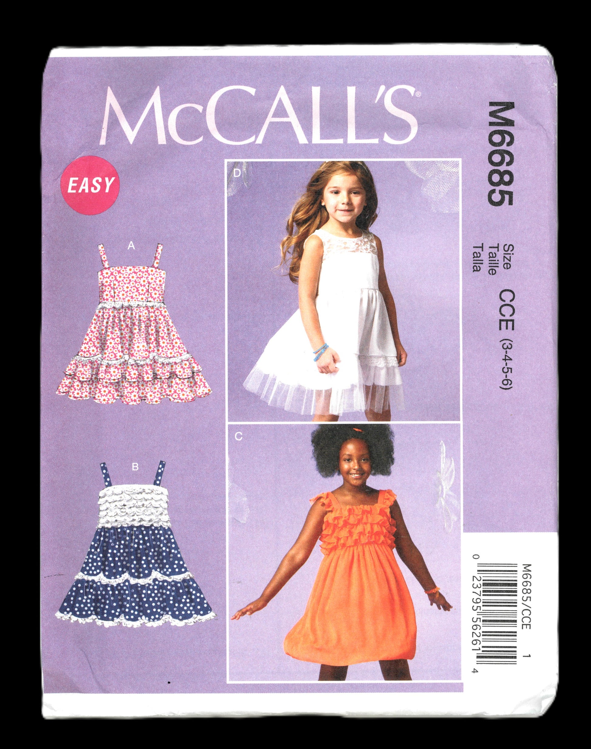 McCalls 6685 Children's and Girls Dresses Sewing Pattern UNCUT Size 3 4 5 6