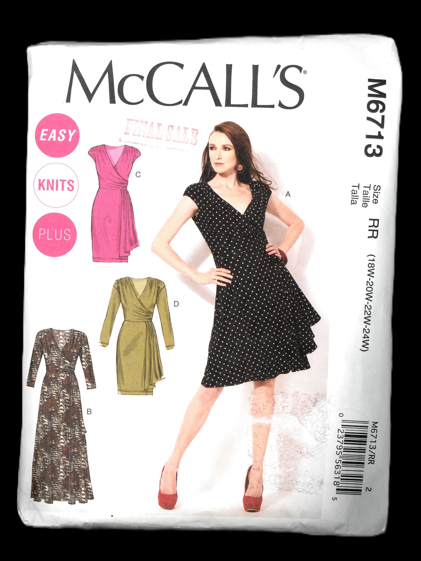 McCalls 6713 Womens Dresses Sewing Pattern UNCUT Size 18w 20w 22w 24w