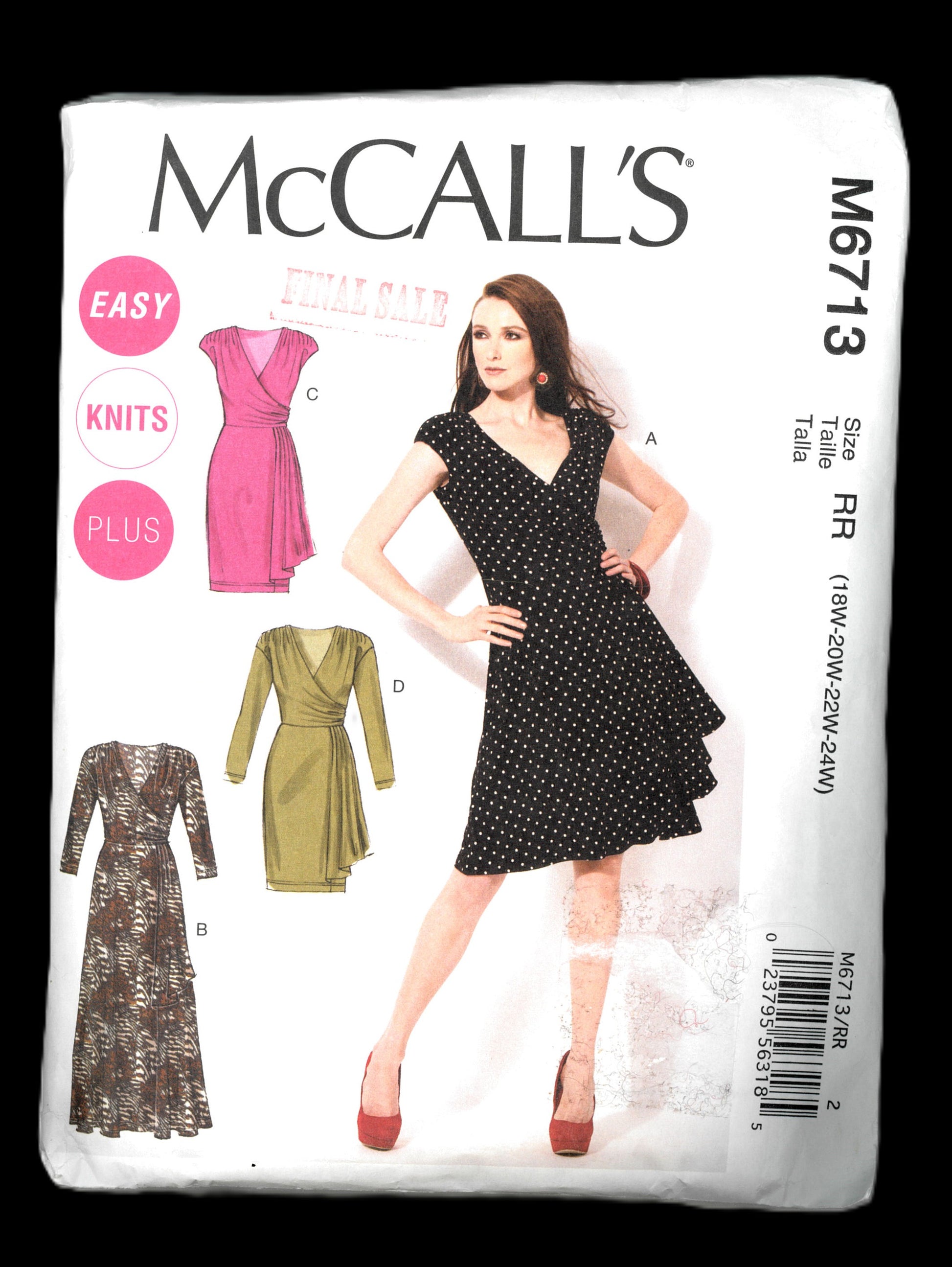 McCalls 6713 Womens Dresses Sewing Pattern UNCUT Size 18w 20w 22w 24w