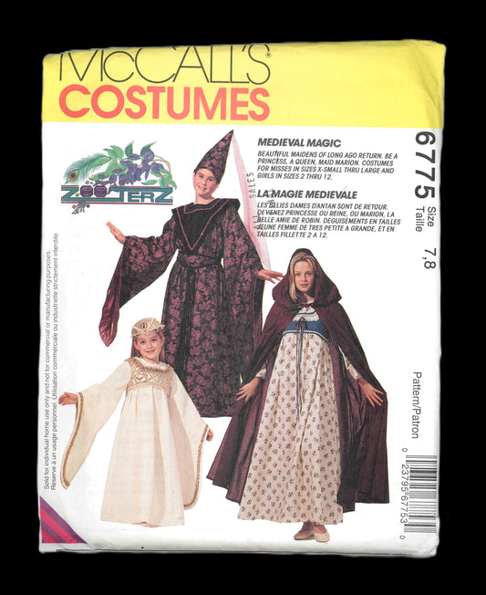 McCalls 6775 Girls Medieval Costumes Sewing Pattern - UNCUT - Size 7,8