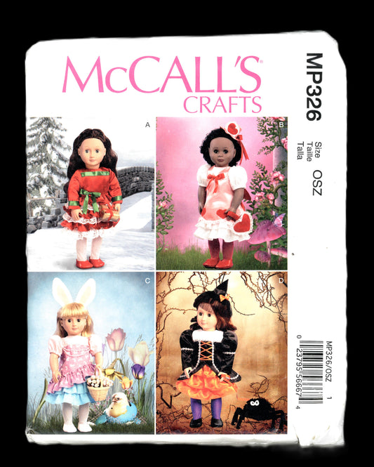 McCalls P326  Holiday Clothes and Accessories for 18" American Doll Sewing Pattern UNCUT