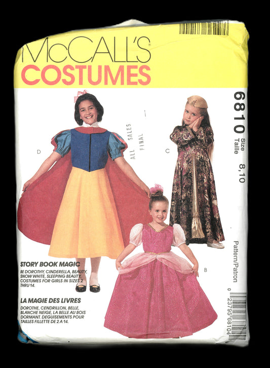 McCalls 6810 Girls Dorothy, Cinderella,  Snow White, Sleeping Beauty Girls Costume Costume Sewing Pattern - UNCUT - Size 8, 10