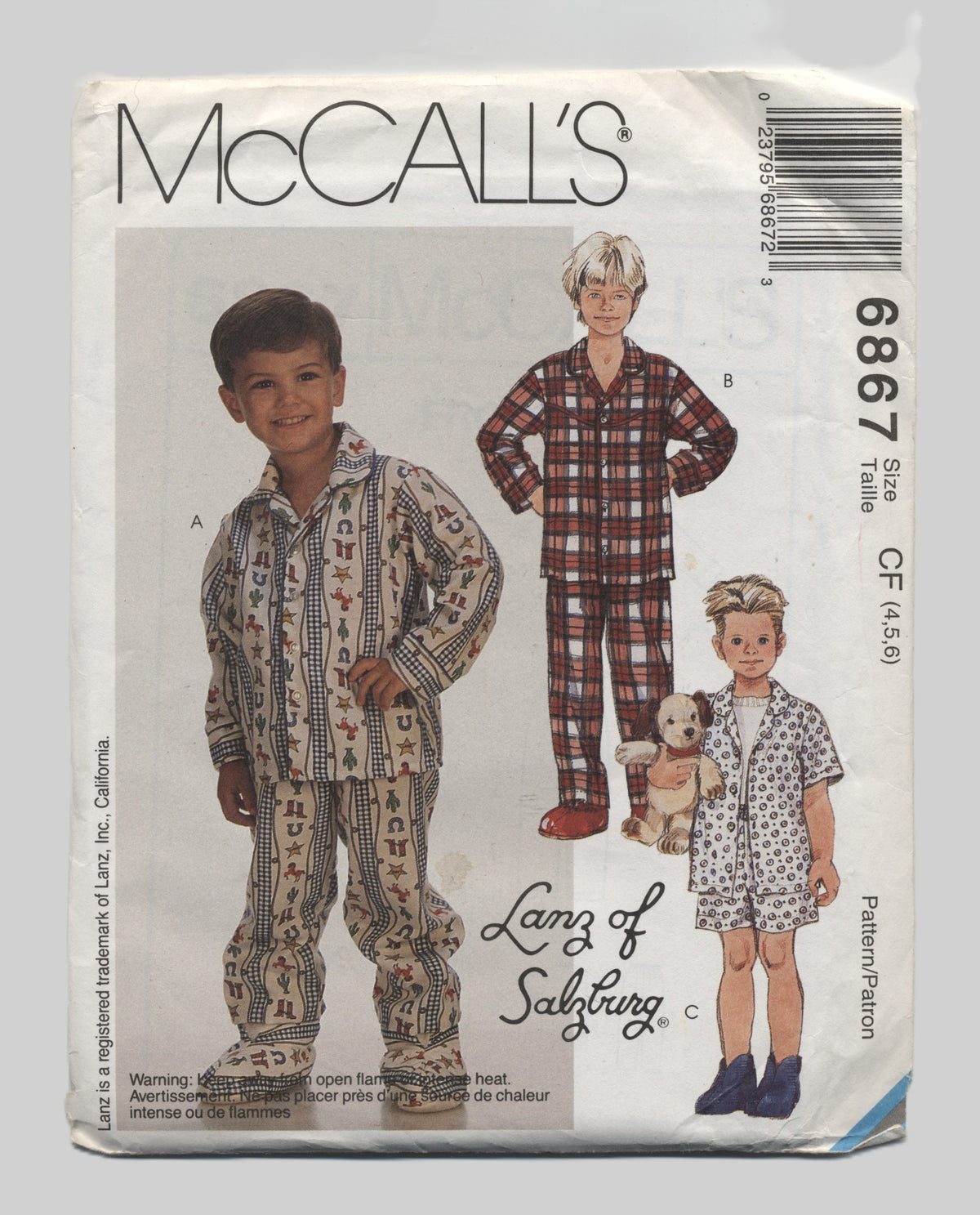 McCalls 6867 Lanz of Salzberg Boys Pajama Tops Pants Shorts and Booties Sewing Pattern UNCUT Size 4 5 6