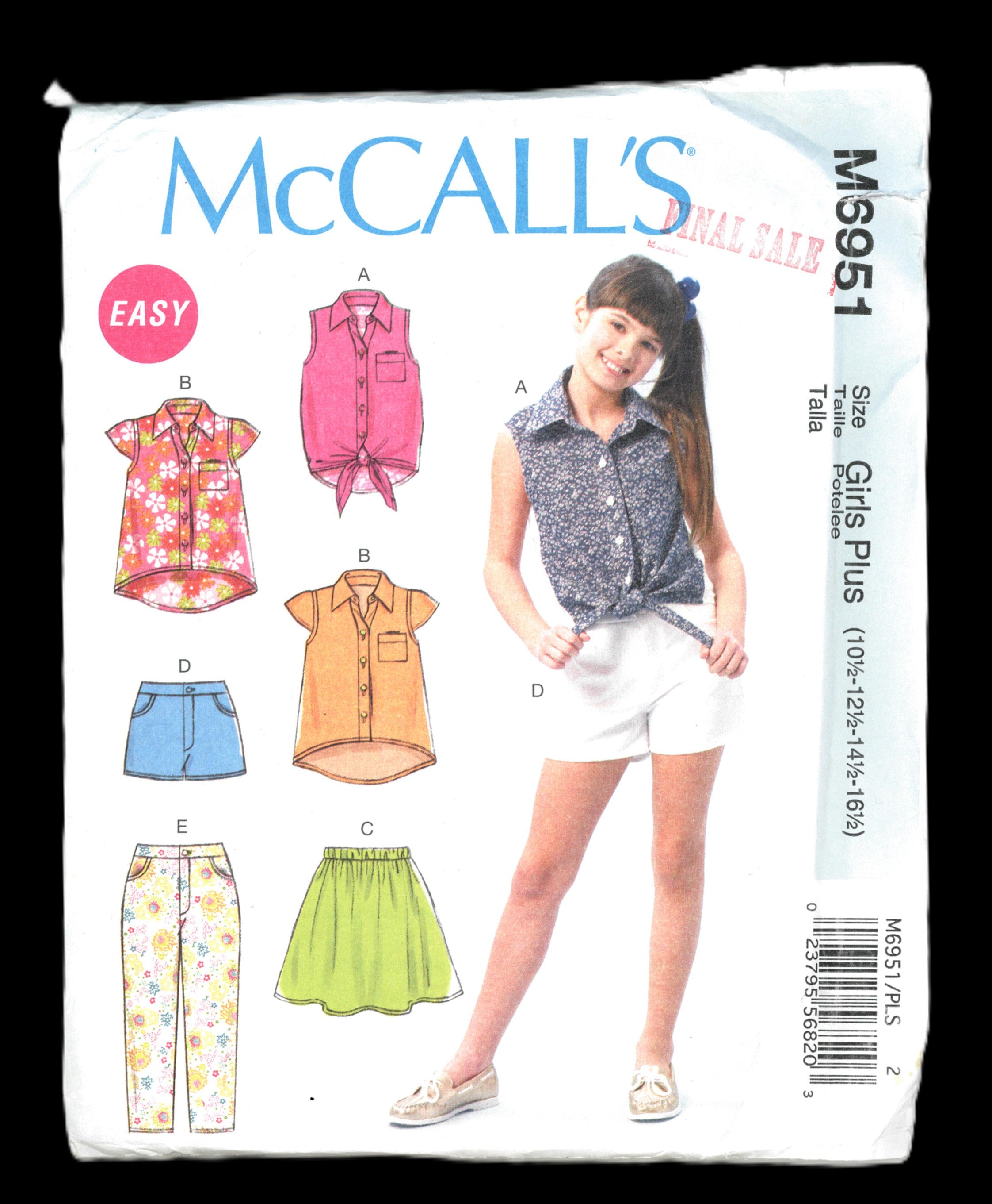 McCalls 6951 Girls Plus Tops Skirt Shorts and Pants Sewing Pattern UNC ...
