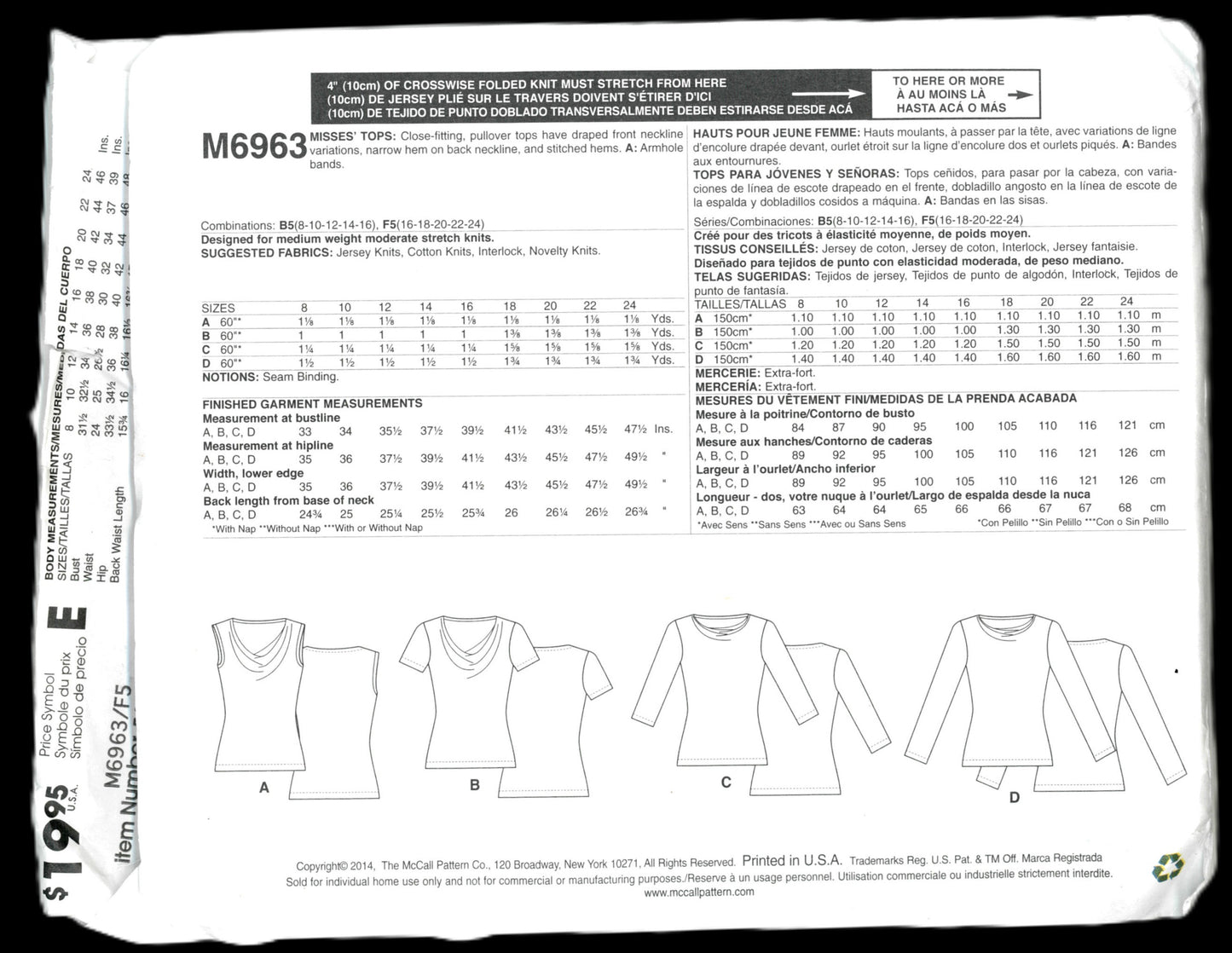 McCalls 6963 Palmer / pletsch Misses Tops Sewing Pattern - UNCUT - Size 16 18 20 22 24